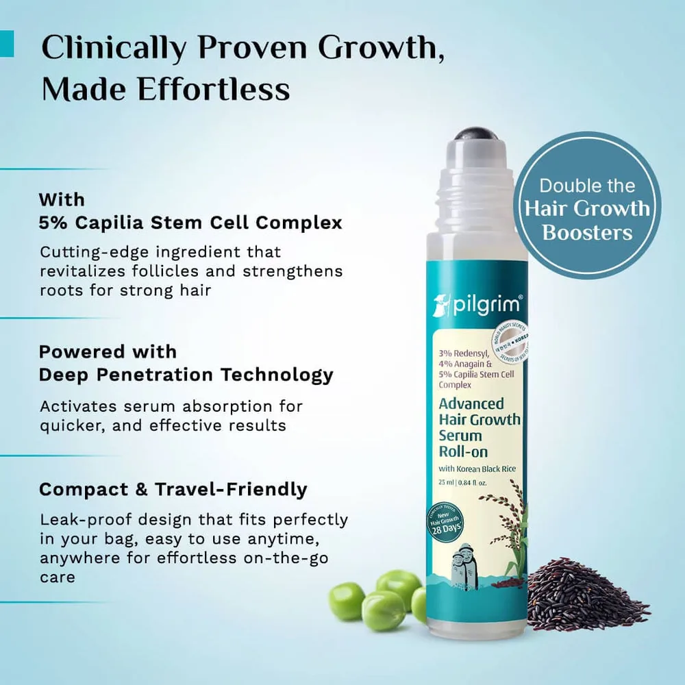 Pilgrim 3% Redensyl, 4% Anagain & 5% Capilia Stem Cell Complex Advanced Hair Growth Serum Roll-On | Scalp Nourishing Serum | Advanced Hair Growth Formula-3