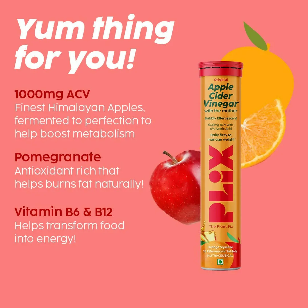 Plix The Plant Fix Apple Cider Vinegar Effervescent Tablet with Mother | Orange Squeeze Flavor | Daily Metabolism & Appetite Support-5