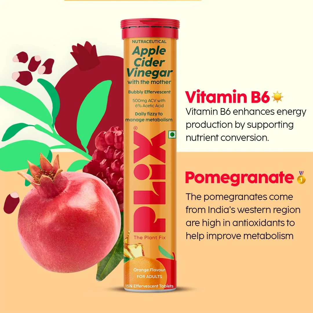 PLIX The Plant Fix Apple Cider Vinegar Effervescent Tablets with Mother | Mango Flavor Daily Wellness Drink | Vegan & Sugar-Free Metabolism Support-5