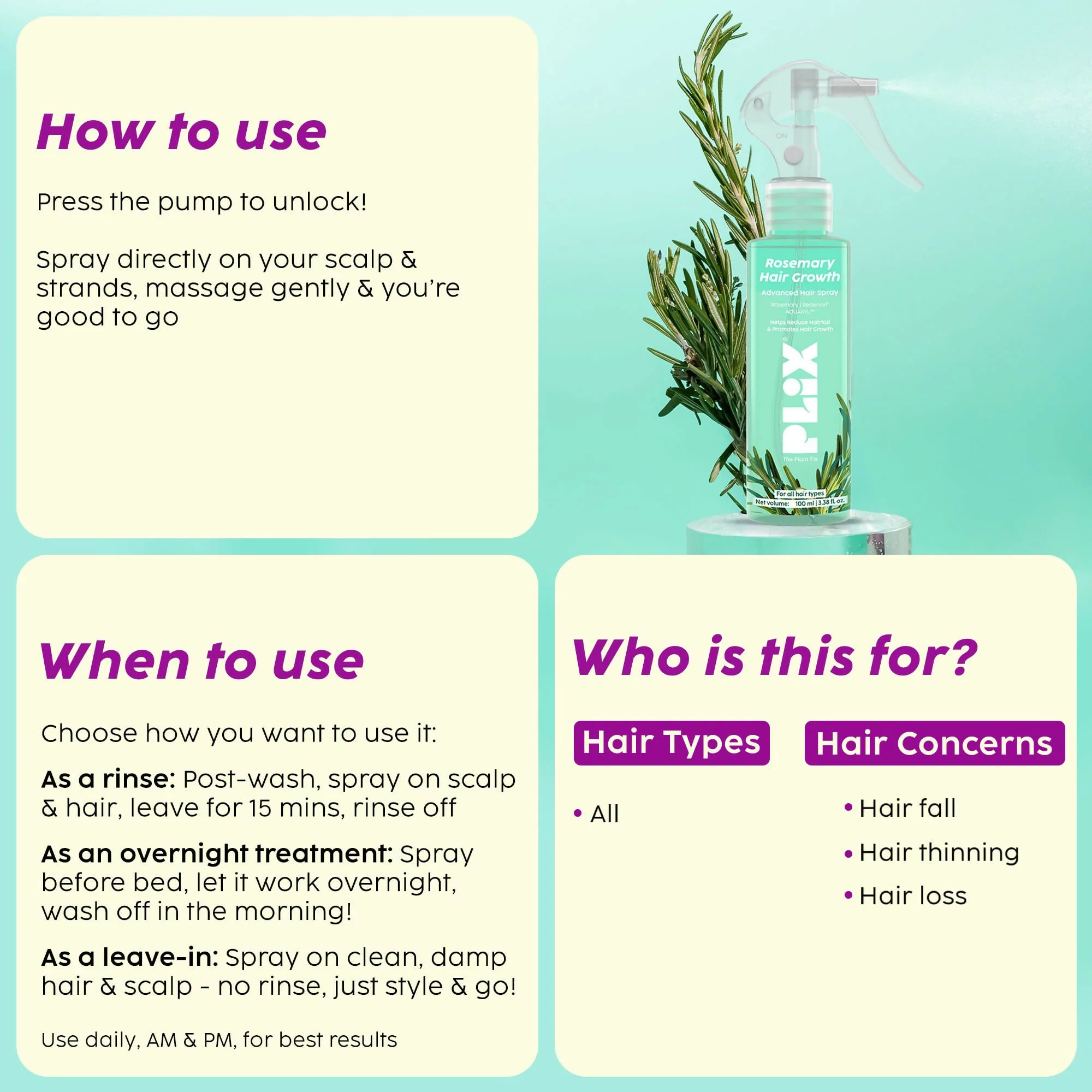 PLIX The Plant Fix Rosemary Hair Growth Advanced Hair Spray | Plant-Based Scalp Care | For Fuller and Thicker Hair-6