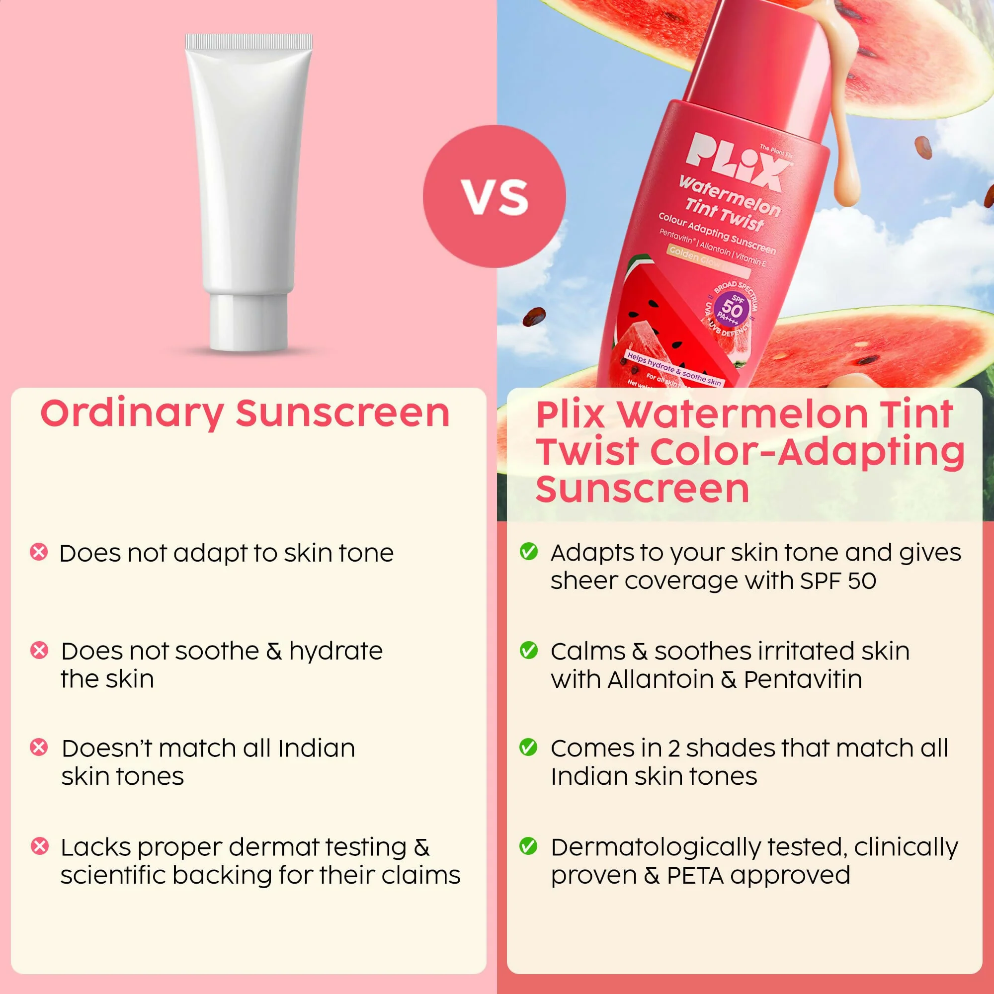 PLIX The Plant Fix Watermelon Tint Twist Color-Adapting Sunscreen | Lightweight Daily Sunscreen | Instant Glow and Light Coverage-4