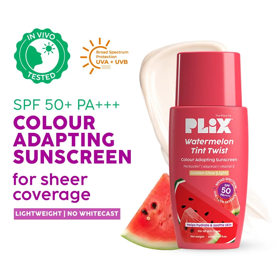 PLIX The Plant Fix Watermelon Tint Twist Color-Adapting Sunscreen | Lightweight Daily Sunscreen | Instant Glow and Light Coverage-2