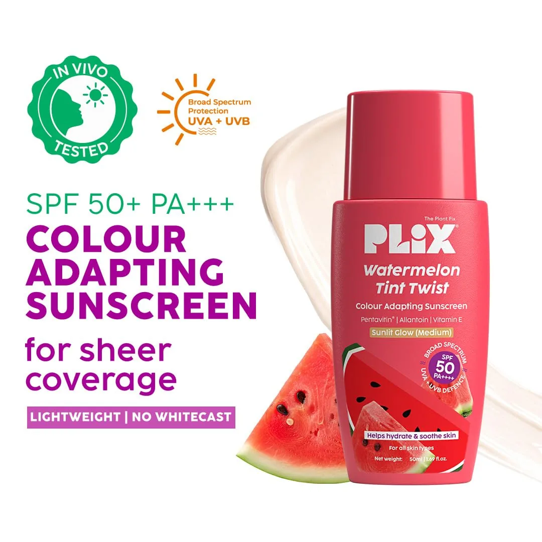 PLIX The Plant Fix Watermelon Tint Twist Color-Adapting Sunscreen | Lightweight Daily Sunscreen | Instant Glow and Light Coverage-2