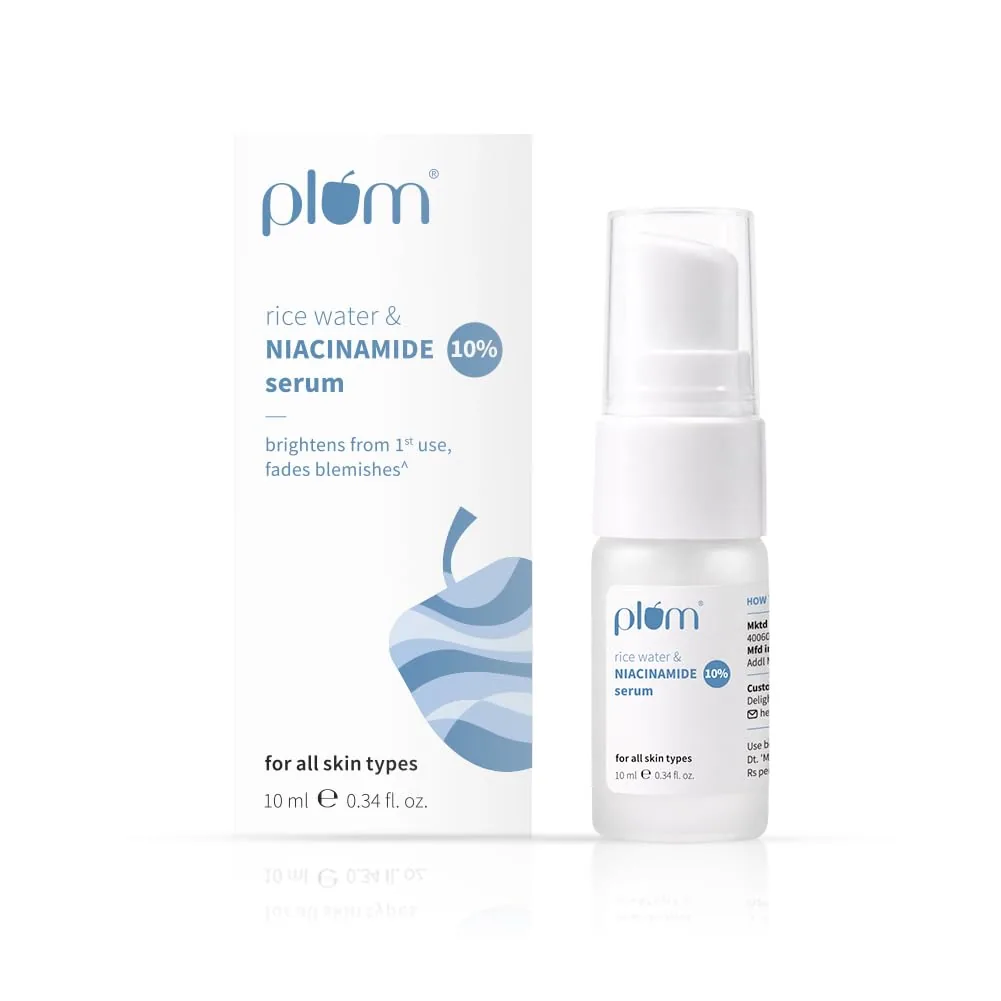 Plum 10% Niacinamide Brightening Face Serum With Rice Water | Daily Skincare Serum | Fades Blemishes & Dark Spots