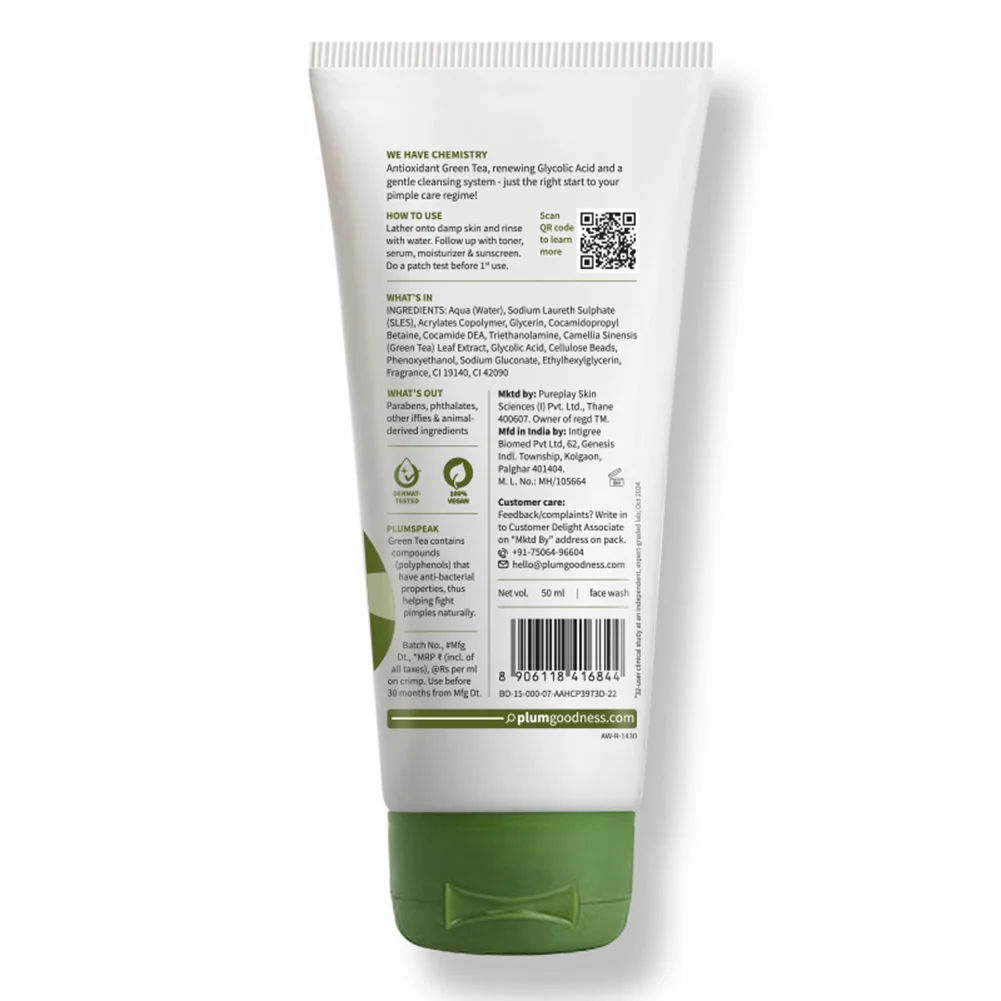 Plum Green Tea Pore Cleansing Face Wash | Acne-Fighting Facial Cleanser | Glycolic Acid & Green Tea for Oily Skin-4