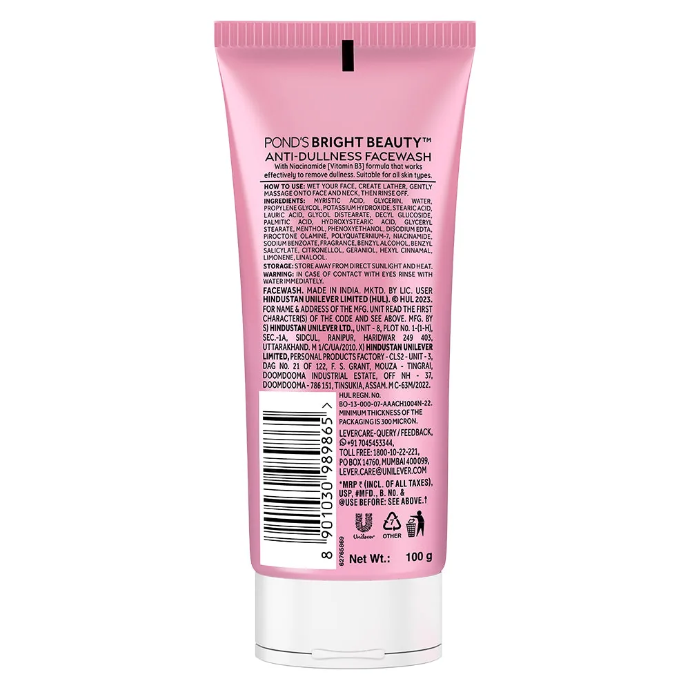 Ponds Bright Beauty Spot-less Glow Face Wash | Daily Cleanser | Dark Spot Reduction & Brightening -- 100 gm