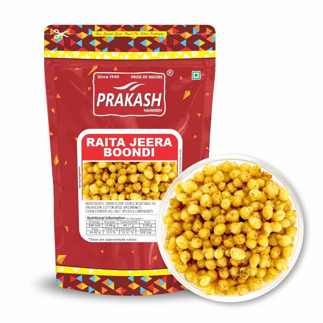 Prakash Namkeen Raita Jeera Boondi | Crunchy Savory Snack | Authentic Indori Taste 250 gm