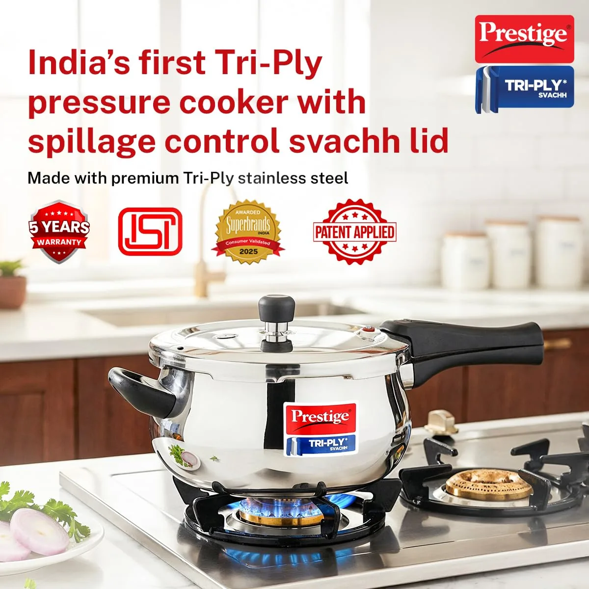 Prestige 5 Litre TRIPLY Svachh Outer Lid Pressure Cooker-2