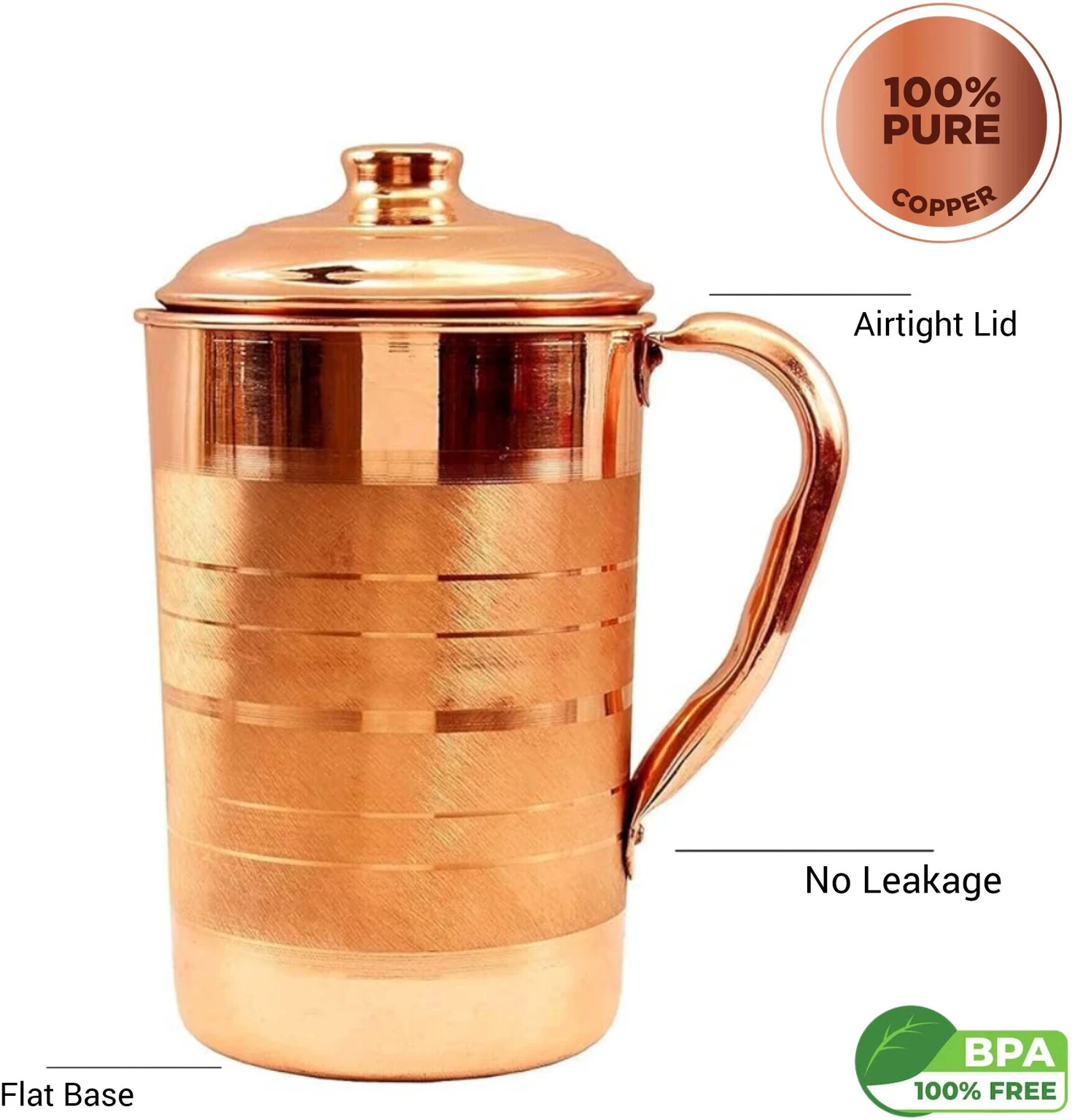 Pure Copper Water Jug With Handles And Lid | Traditional Ayurvedic Pitcher | Rust-Free Leakproof Design-3