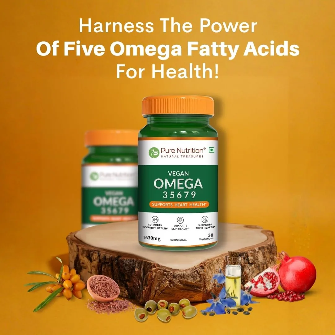 Pure Nutrition Omega 3-5-6-7-9 | Plant-Based Vegan Softgels | Complete Essential Fatty Acids for Heart & Brain Health-6