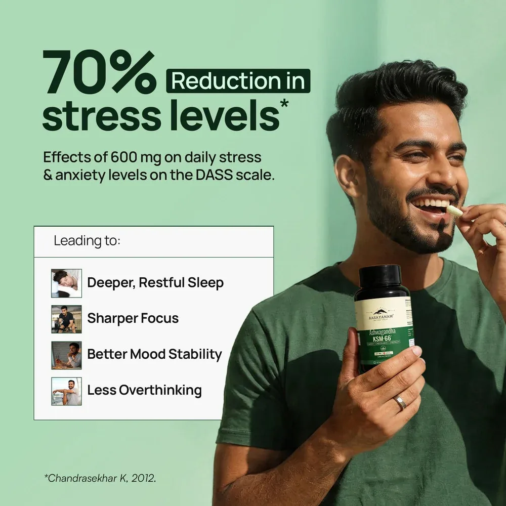 Rasayanam Ashwagandha KSM-66 Capsules | Pure Root Extract Supplement | Stress & Recovery Support-7