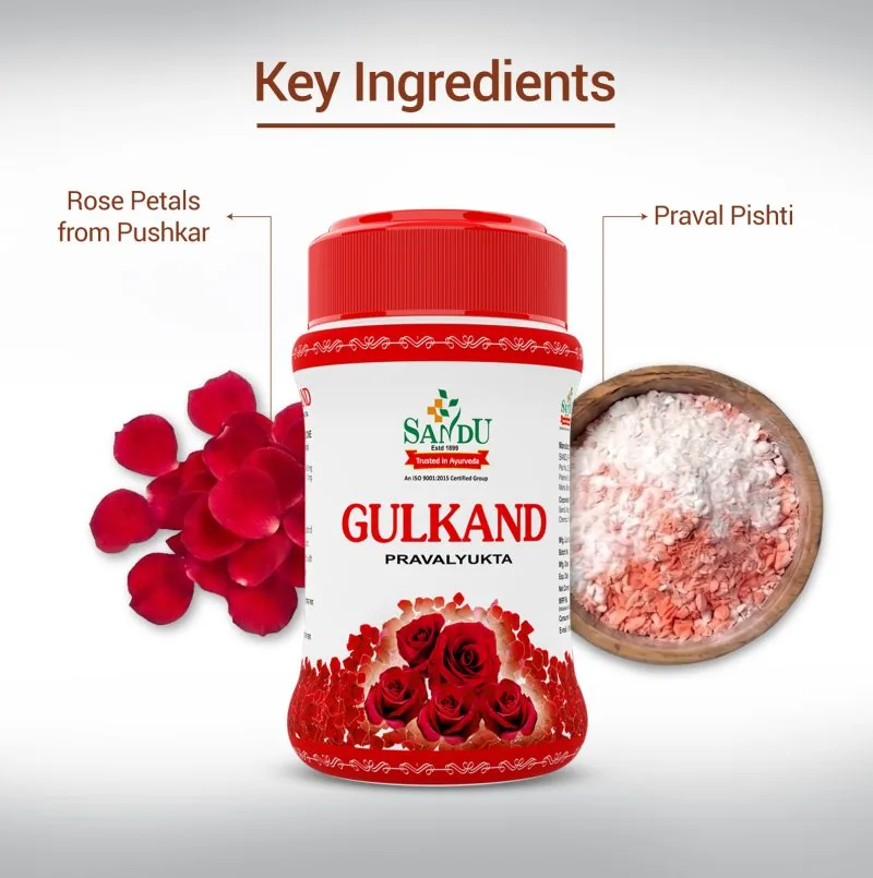 Sandu Ayurvedic Gulkand (Praval Yukta) | Natural Rose Petal Coolant | Digestive & Pitta Pacifying Tonic-2
