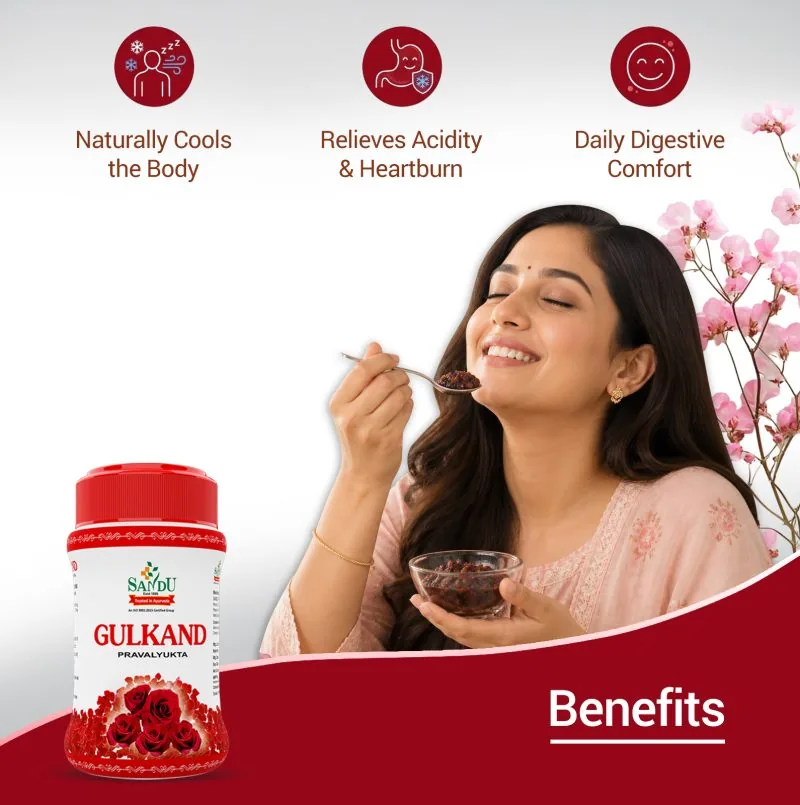 Sandu Ayurvedic Gulkand (Praval Yukta) | Natural Rose Petal Coolant | Digestive & Pitta Pacifying Tonic-3
