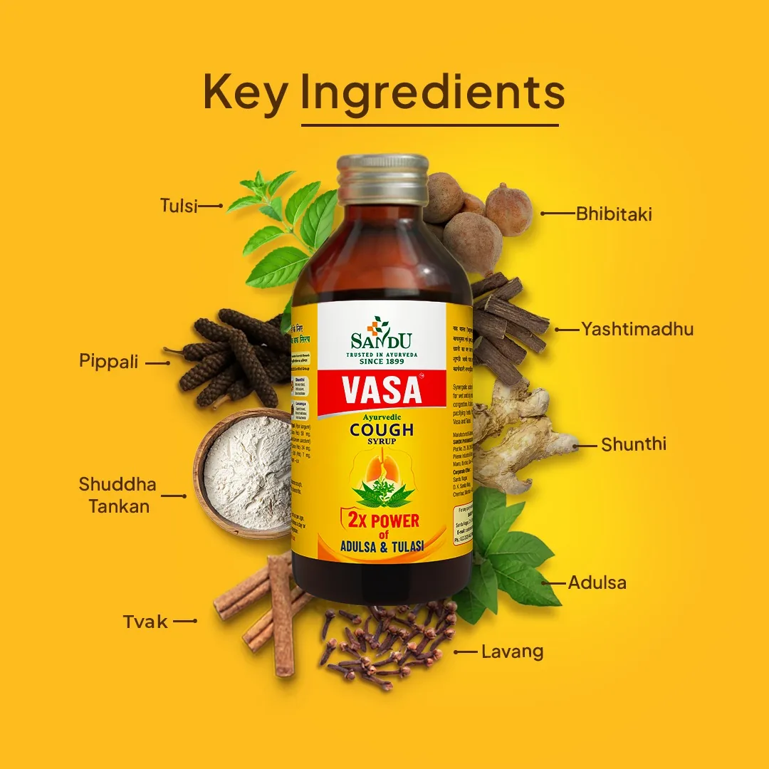 Sandu Vasa Herbal Cough Syrup | Ayurvedic Respiratory Care | Non-Drowsy Relief with Adulsa & Tulsi-2