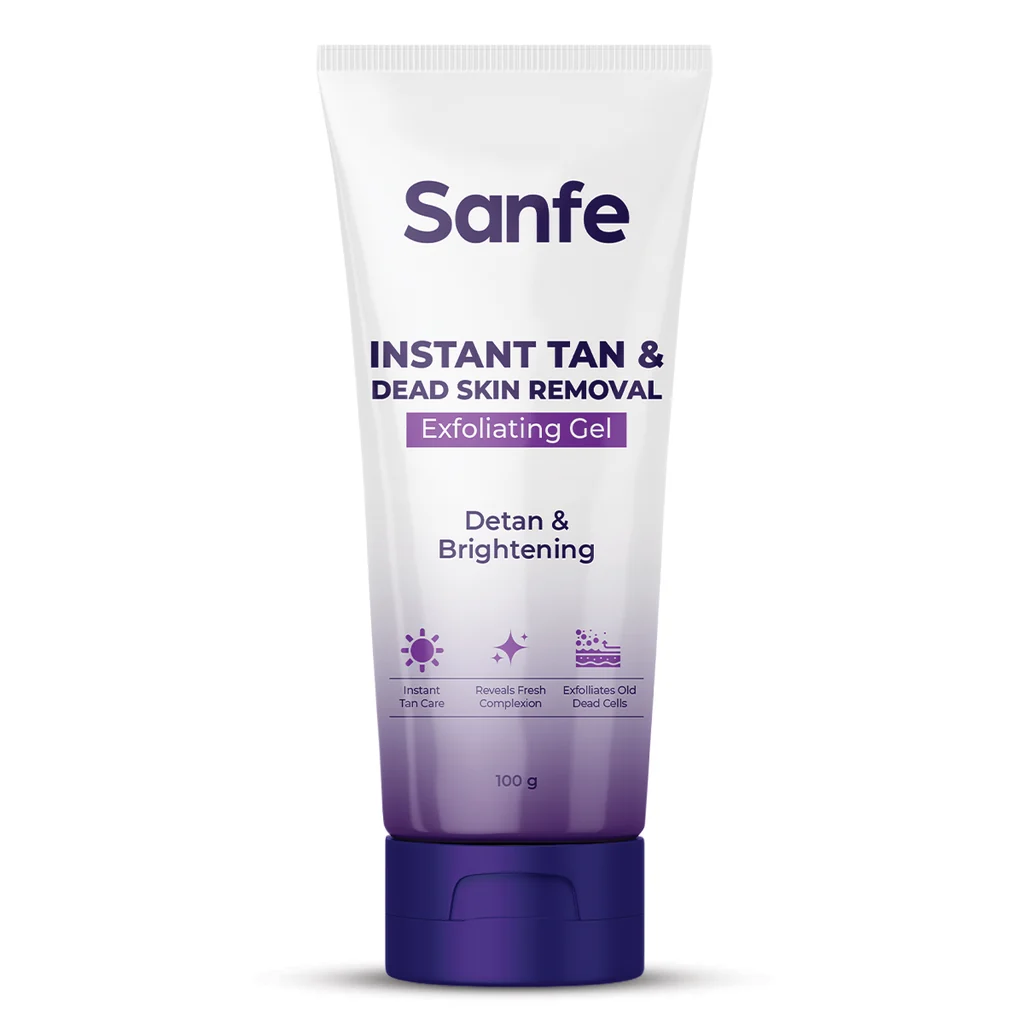 Sanfe Instant Tan & Dead Skin Removal Exfoliating Gel | Face & Body Peeling Gel | AHA & Cellulose Exfoliator for Radiant Skin
