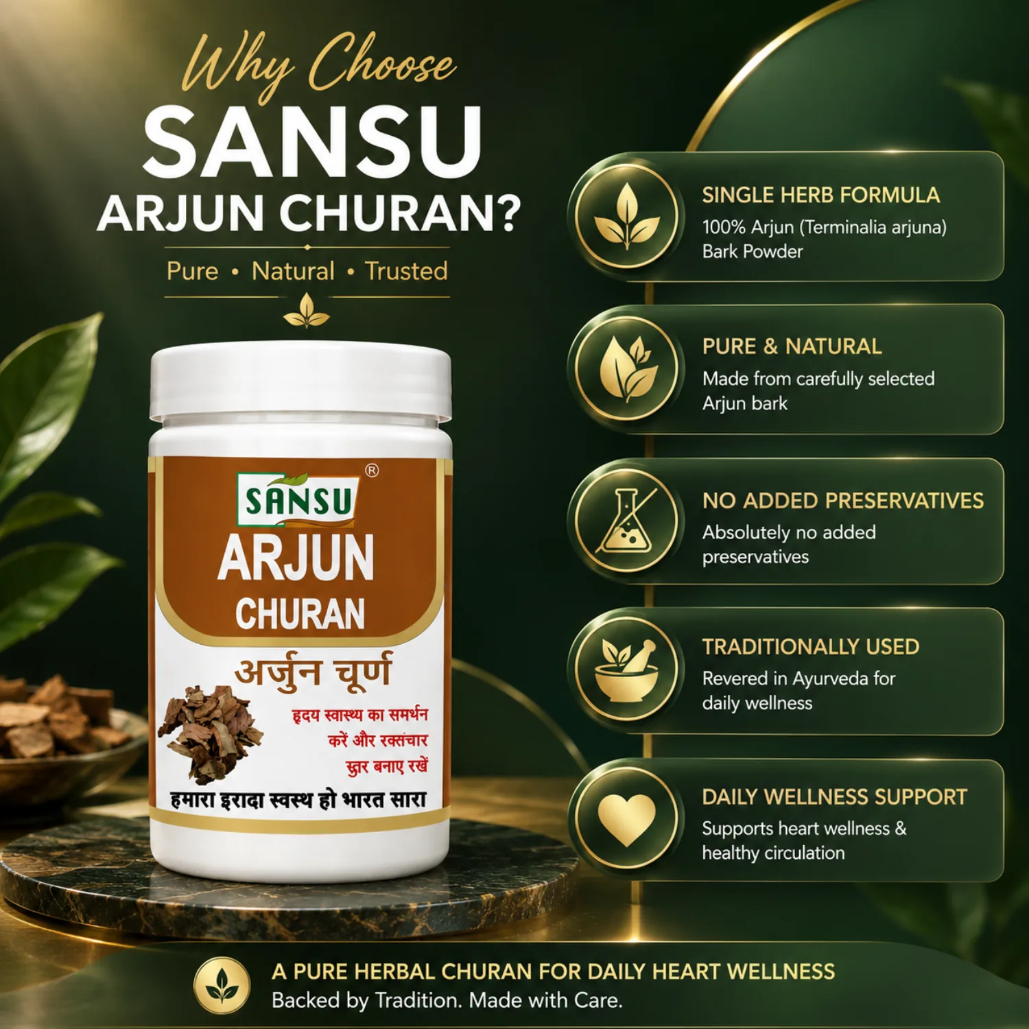 Sansu Arjun Powder | Natural Ayurvedic Arjuna Bark | Cardiovascular & Heart Muscle Support-3