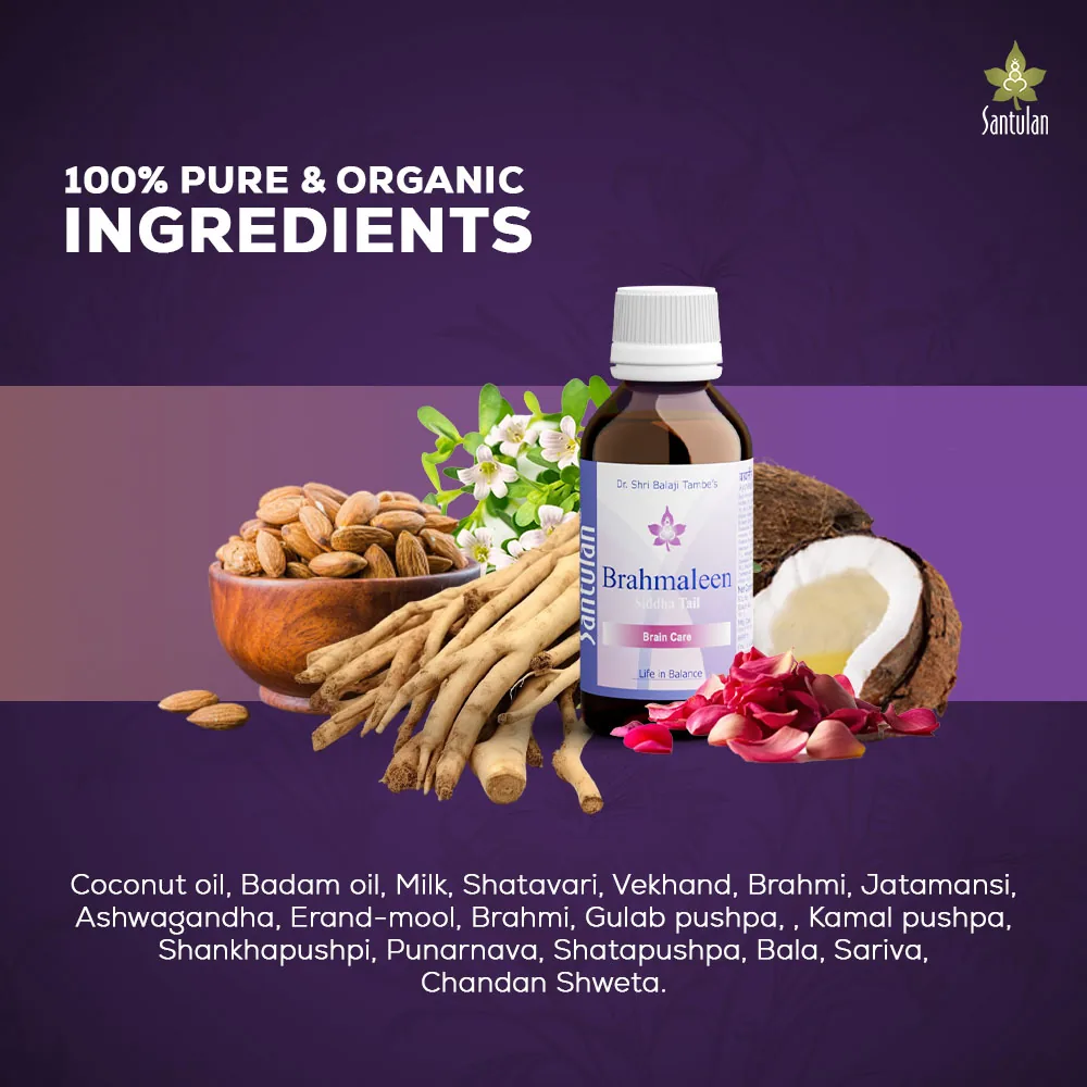 Santulan Ayurveda Brahmaleen Siddha Tail | Medicated Brain & Scalp Massage Oil | Soothing Stress Relief Formula-3