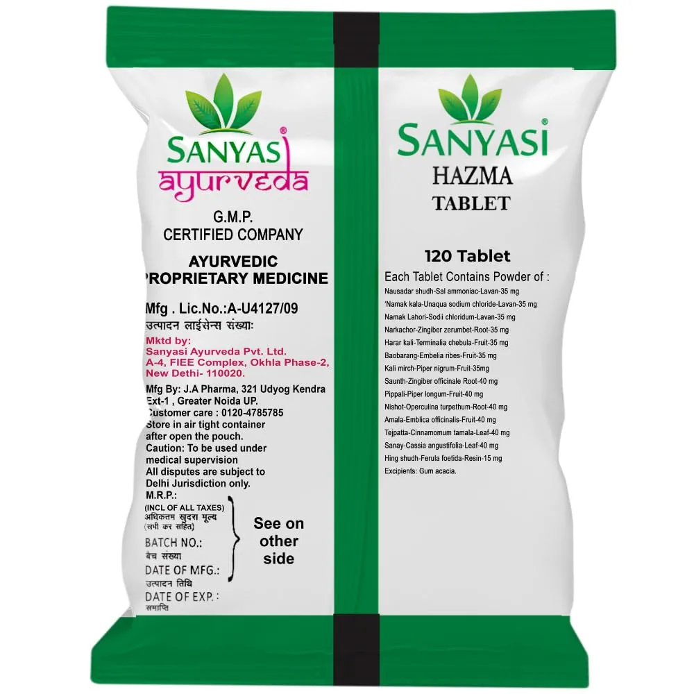 Sanyasi Hazma Tablets | Ayurvedic Digestive Supplement | Natural Relief from Gas & Acidity-3
