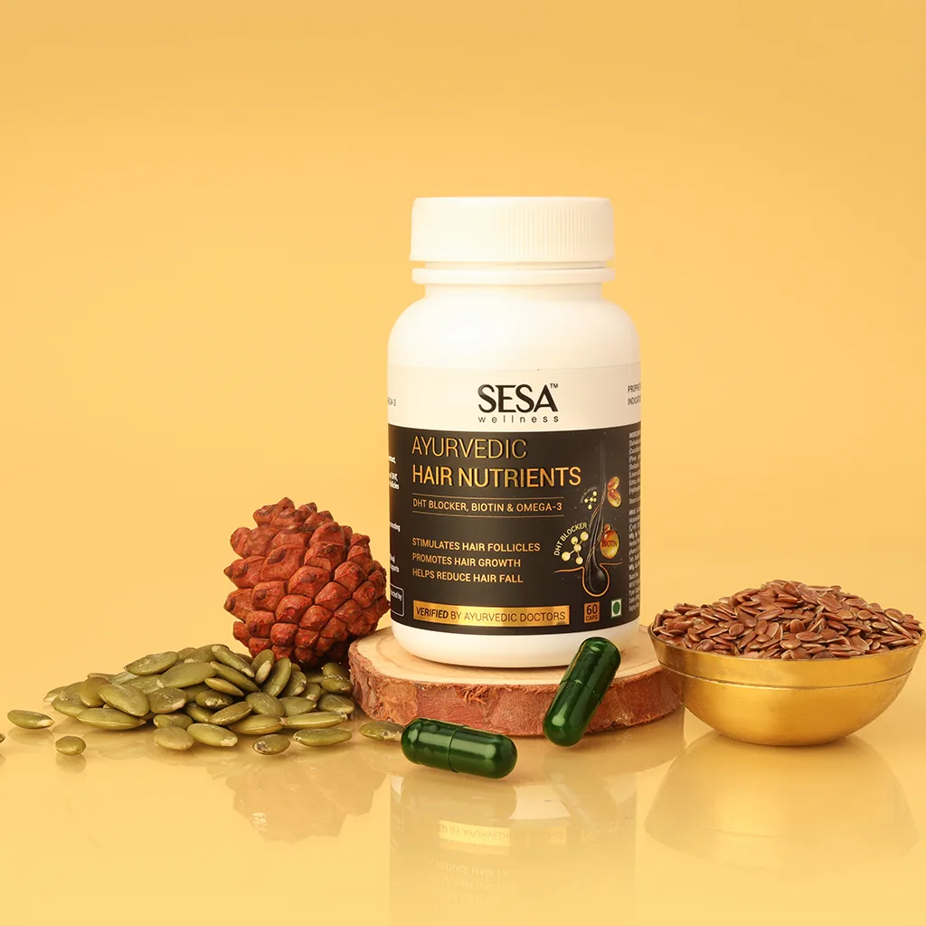 Sesa Ayurvedic Hair Nutrients Capsules | Plant-Based DHT Blocker | Biotin & Omega-3 Hair Fall Control-3