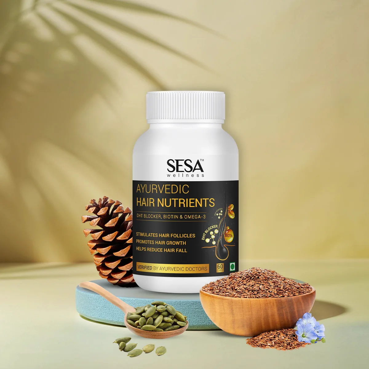 Sesa Ayurvedic Hair Nutrients Capsules | Plant-Based DHT Blocker | Biotin & Omega-3 Hair Fall Control-8