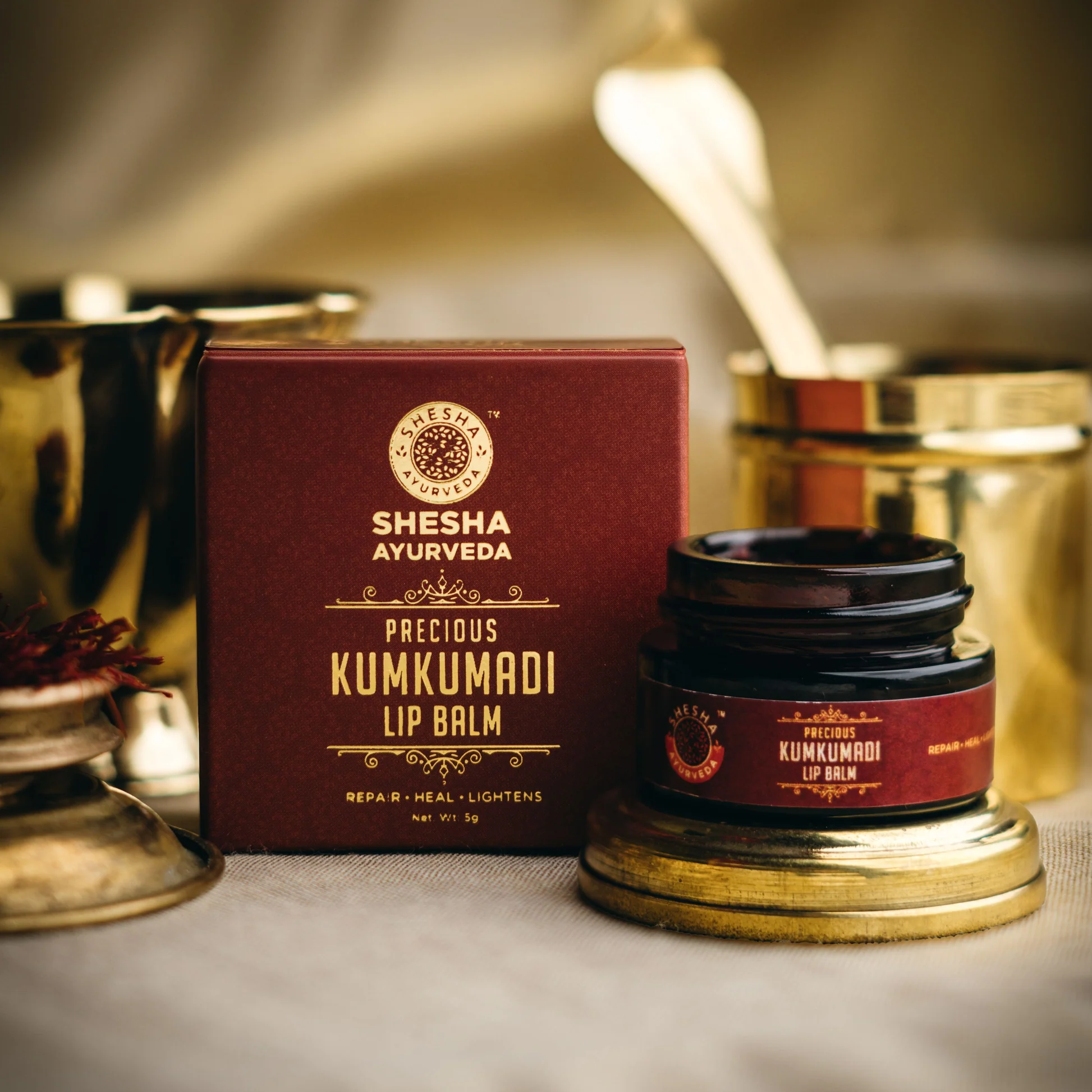 Shesha Ayurveda Kumkumadi Brightening Lip Balm | Ayurvedic Lip Treatment | Saffron & Cocoa Butter Nourishment-1