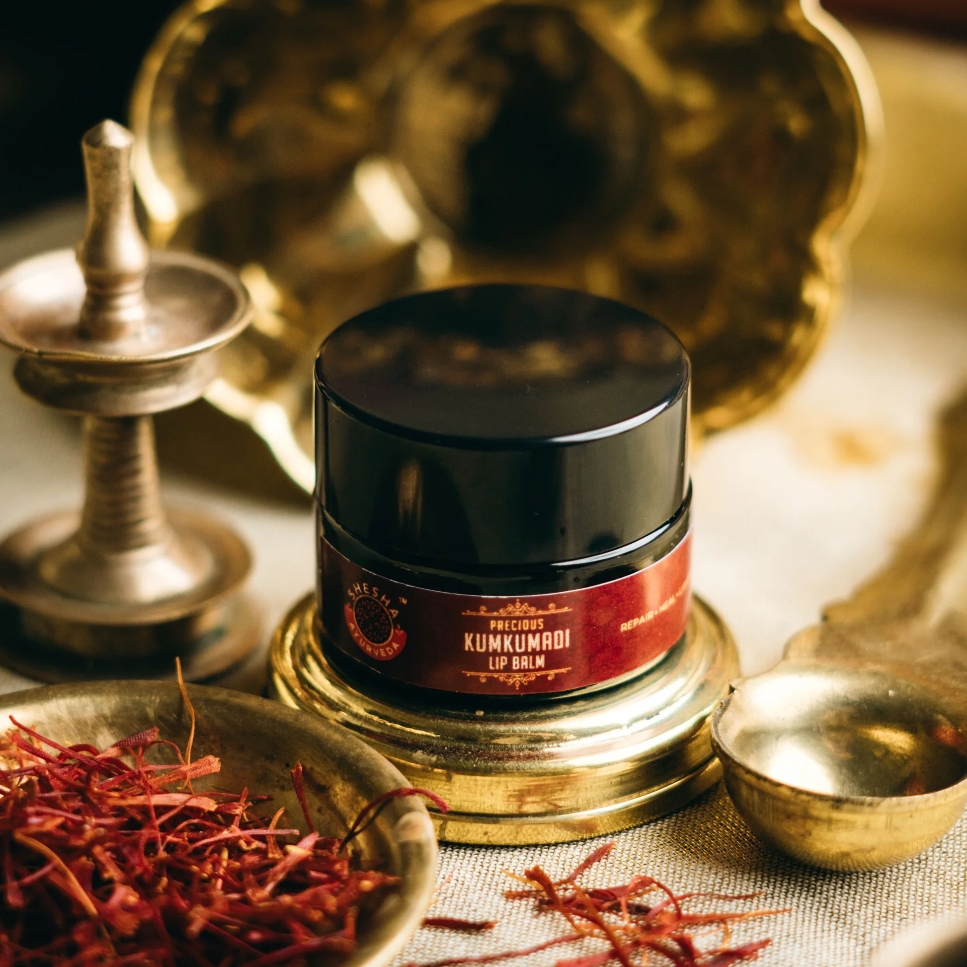Shesha Ayurveda Kumkumadi Brightening Lip Balm | Ayurvedic Lip Treatment | Saffron & Cocoa Butter Nourishment-2