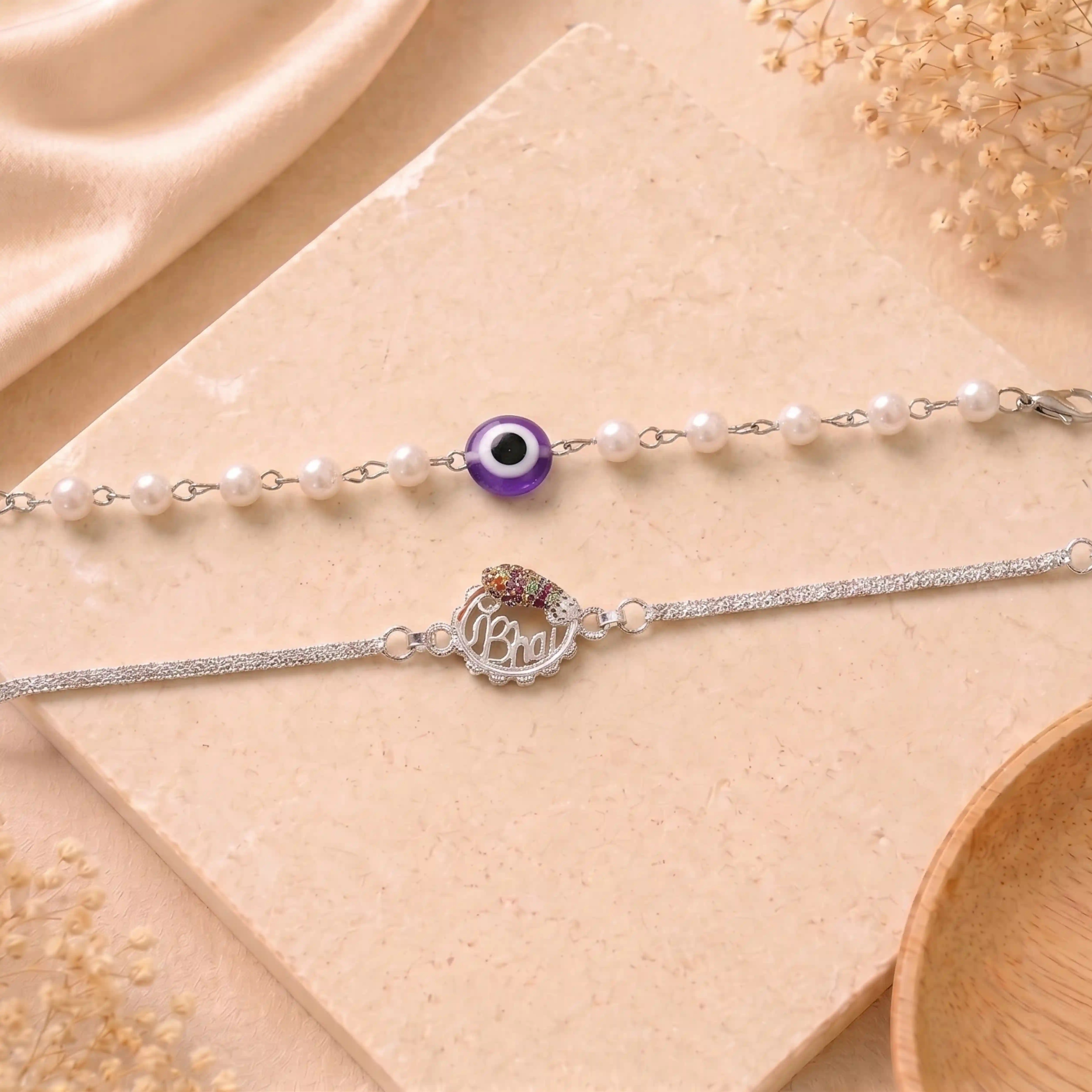 Silver Plated Braclet Bhaiya Bhabhi Rakhi