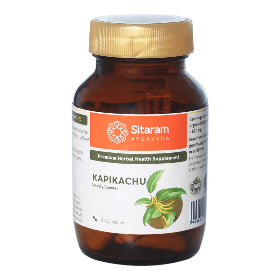 Sitaram Ayurveda Kapikachu Capsules | Natural L-Dopa Supplement | Nervine Tonic for Vitality and Stress Relief