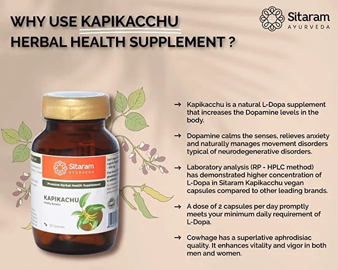 Sitaram Ayurveda Kapikachu Capsules | Natural L-Dopa Supplement | Nervine Tonic for Vitality and Stress Relief-5