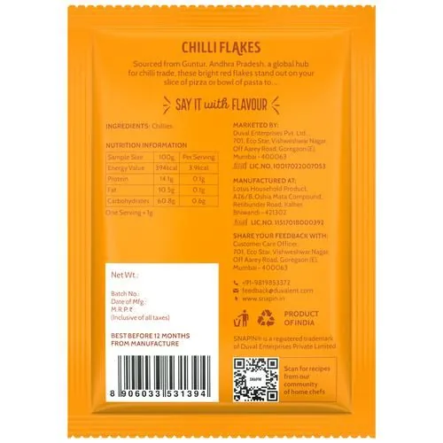 Snapin Spice - Chilly Flakes Back Side Package - 7 gm