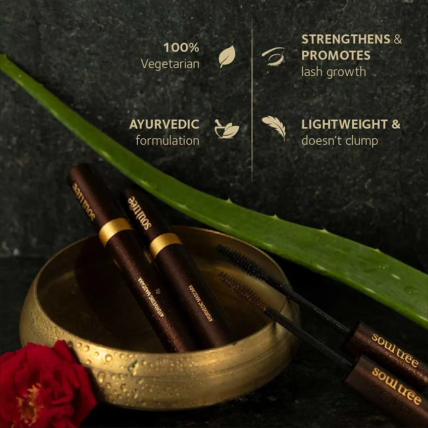 Soultree Ayurvedic Mascara Pure Black | Natural Lash Nourishing Makeup | Clump-Free Definition-2