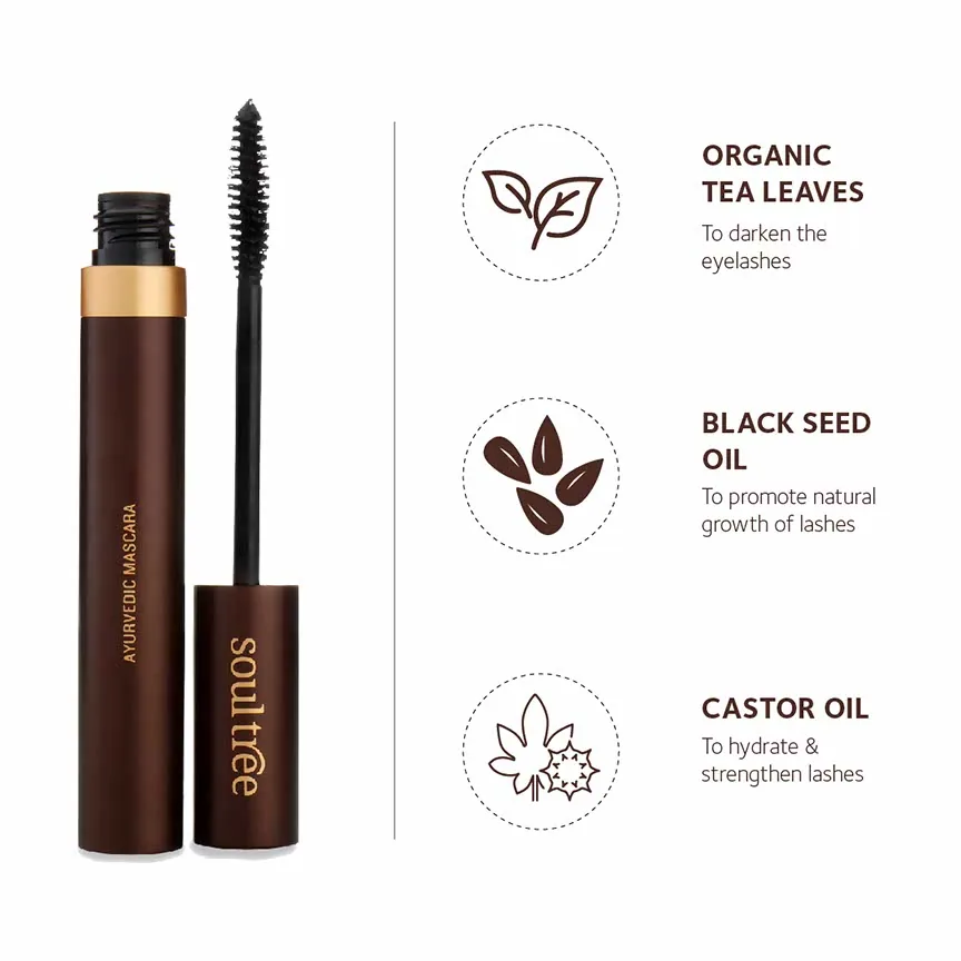 Soultree Ayurvedic Mascara Pure Black | Natural Lash Nourishing Makeup | Clump-Free Definition-3