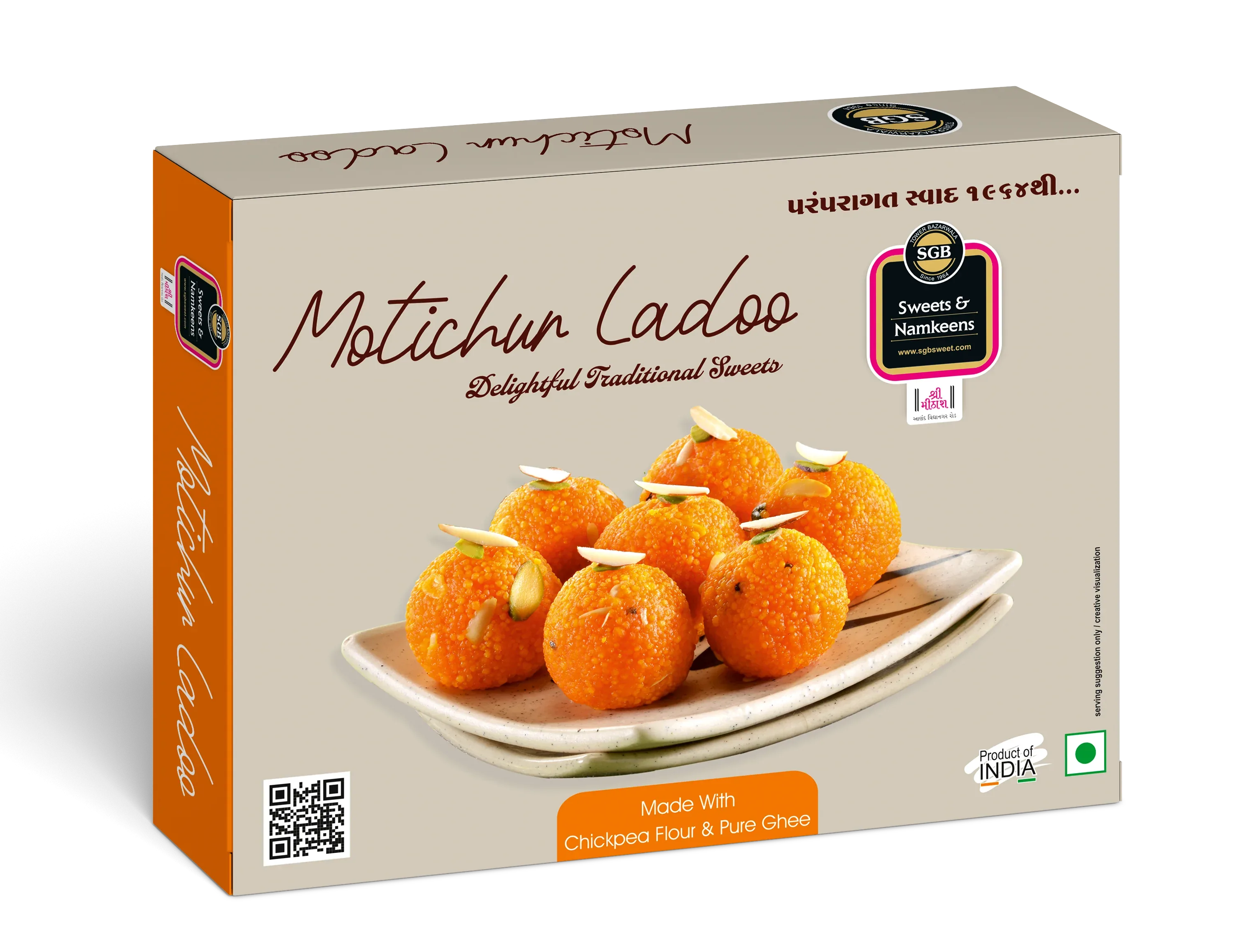Sukhadia Garbaddas Bapuji Ghee Motichur Laddu | Traditional Indian Sweet | Saffron & Nuts 250 gm