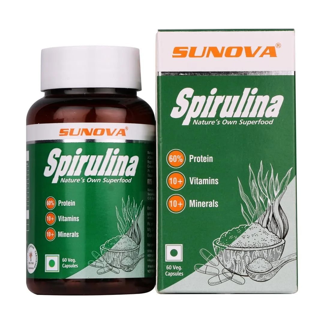 Sunova Organic Spirulina Capsules | Plant-Based Superfood Supplement | Natural Immunity and Energy Booster