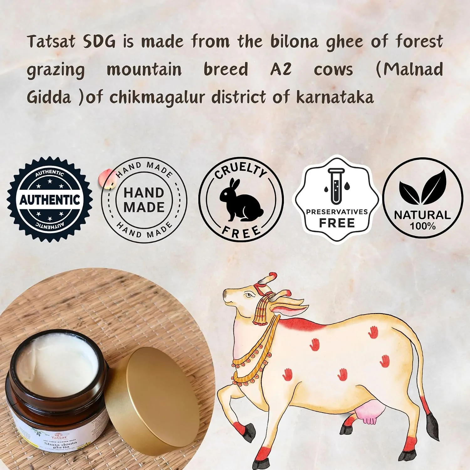 Tatsat Shata Dhauta Ghrita | 100 Times Washed Desi Cow A2 Ghee Moisturizing Cream | Infused with Rose Absolute Oil-2