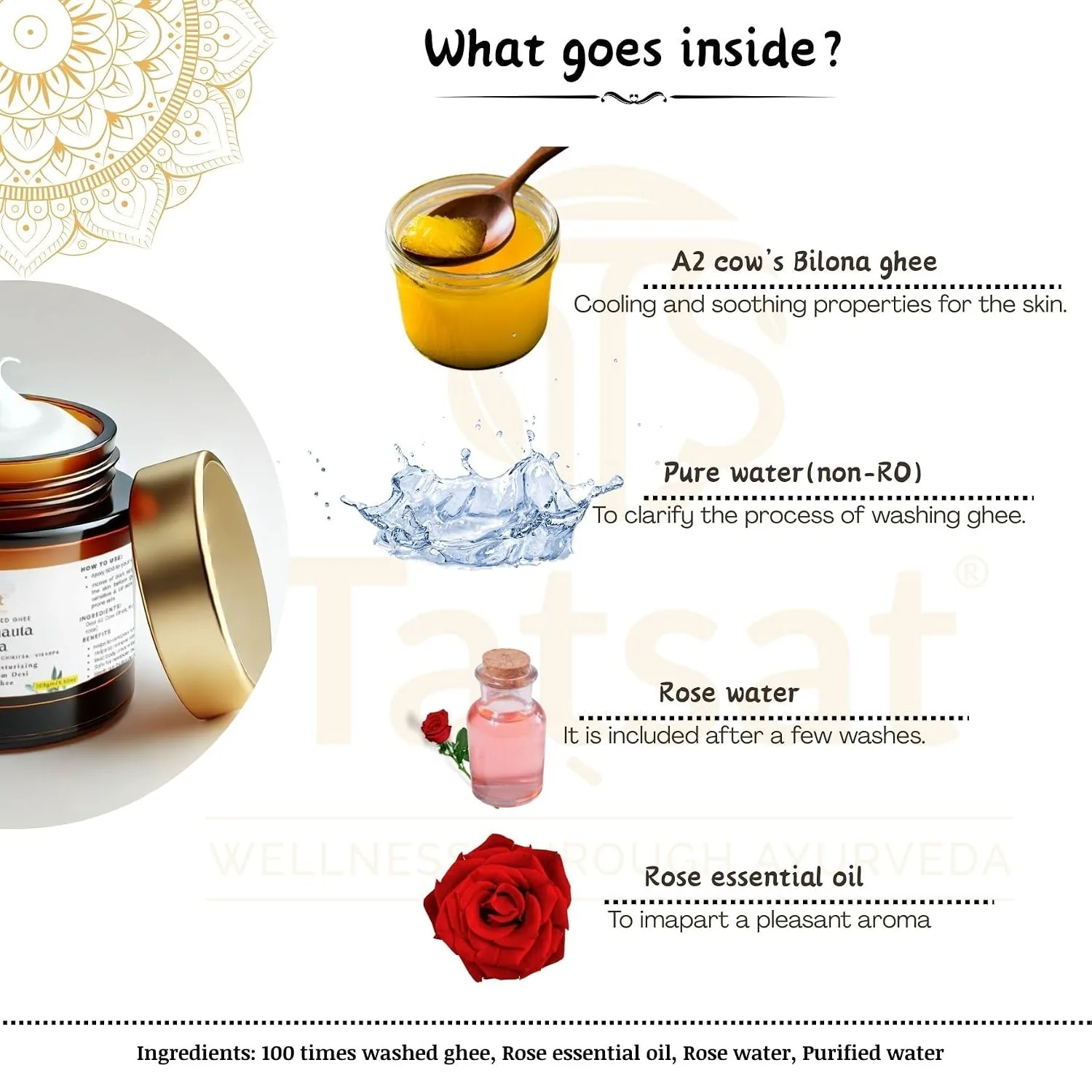 Tatsat Shata Dhauta Ghrita | 100 Times Washed Desi Cow A2 Ghee Moisturizing Cream | Infused with Rose Absolute Oil-3