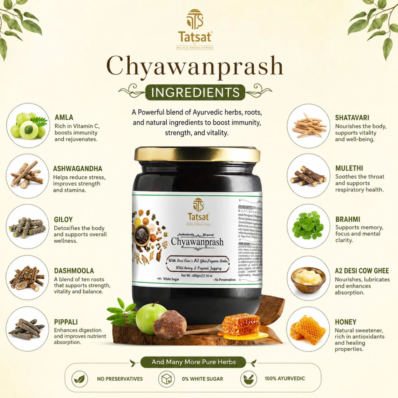 Tatsat Vedic Chyawanaprash with A2 Cow's Ghee | Sugar-Free Ayurvedic Rasayana | Wild Amla & Forest Honey-4