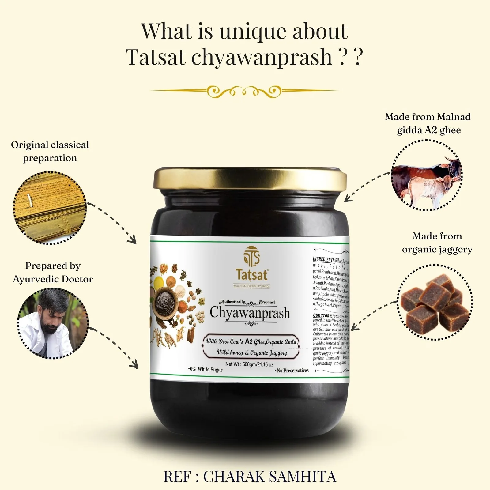 Tatsat Vedic Chyawanaprash with A2 Cow's Ghee | Sugar-Free Ayurvedic Rasayana | Wild Amla & Forest Honey-5