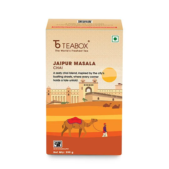 Teabox Jaipur Masala Chai | Royal Assam Black Tea | Spiced Tea with Almond, Orange, and Cocoa 250 gm
