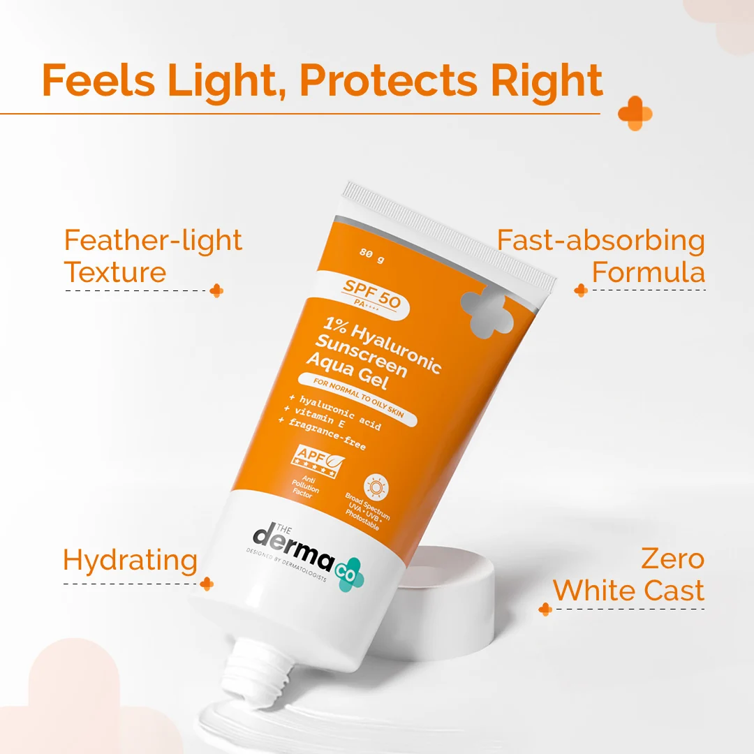 The Derma Co 1% Hyaluronic Sunscreen Aqua Gel with SPF 50 | Broad Spectrum Sunscreen | Non-Greasy Blue Light Protection-2