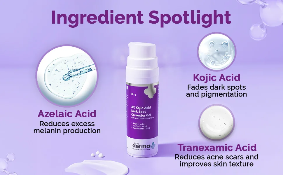 The Derma Co 3% Kojic Acid Dark Spot Corrector Gel | Pigmentation Removal Gel | Clear and Even Skin Tone-2