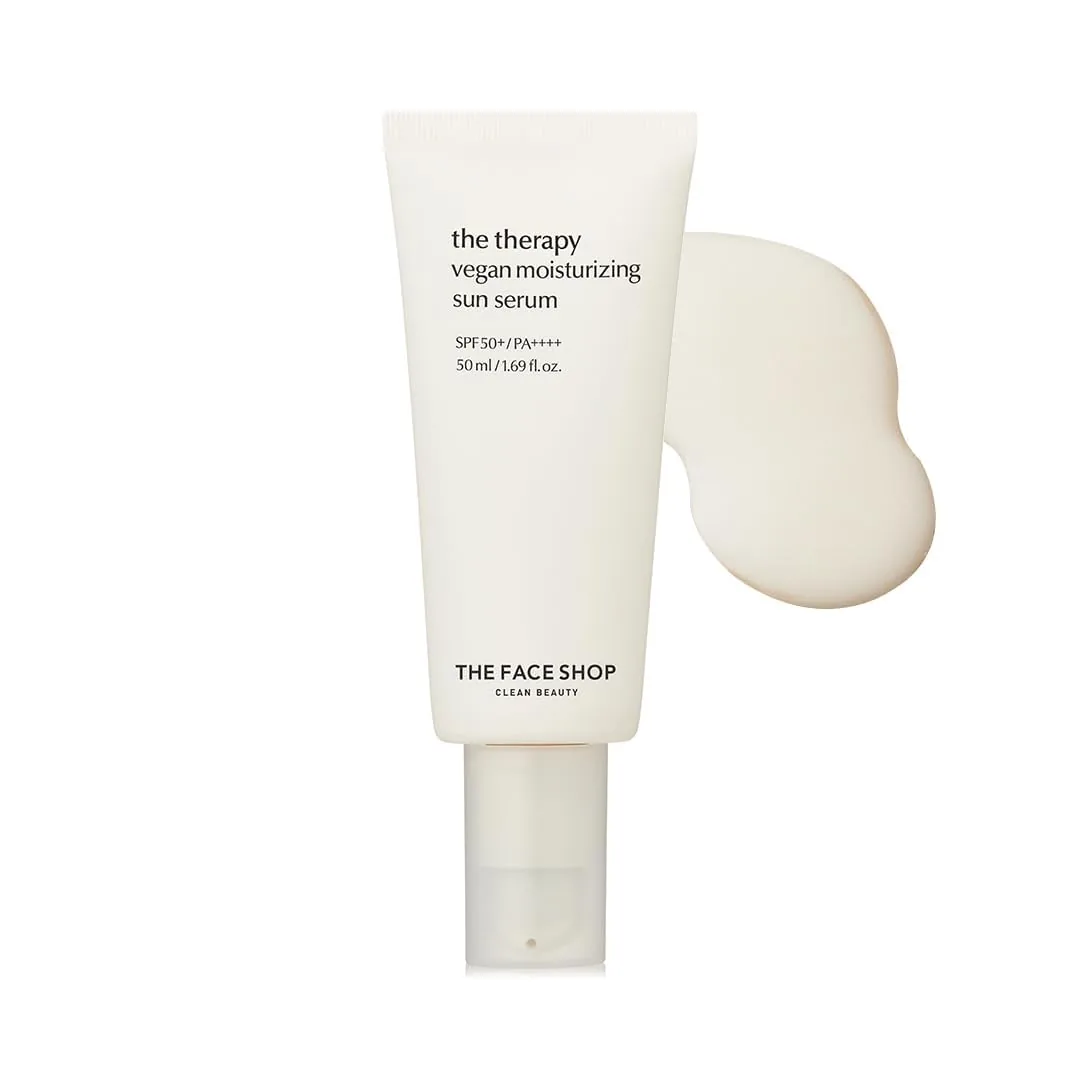 The Face Shop The Therapy Vegan Moisturizing Sun Serum SPF 50+ | Lightweight Korean Sunscreen Serum | Broad Spectrum UV Protection & Hydration 50 ml