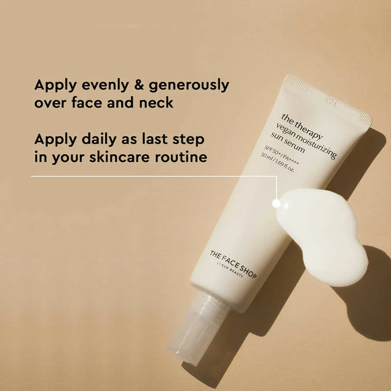 The Face Shop The Therapy Vegan Moisturizing Sun Serum SPF 50+ | Lightweight Korean Sunscreen Serum | Broad Spectrum UV Protection & Hydration-2