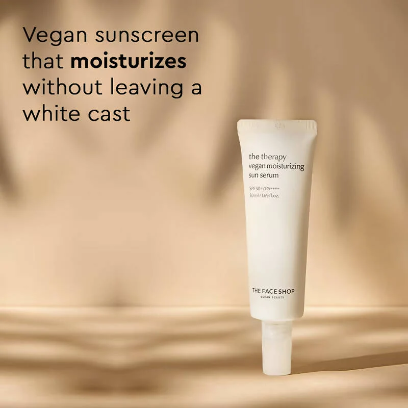 The Face Shop The Therapy Vegan Moisturizing Sun Serum SPF 50+ | Lightweight Korean Sunscreen Serum | Broad Spectrum UV Protection & Hydration-3