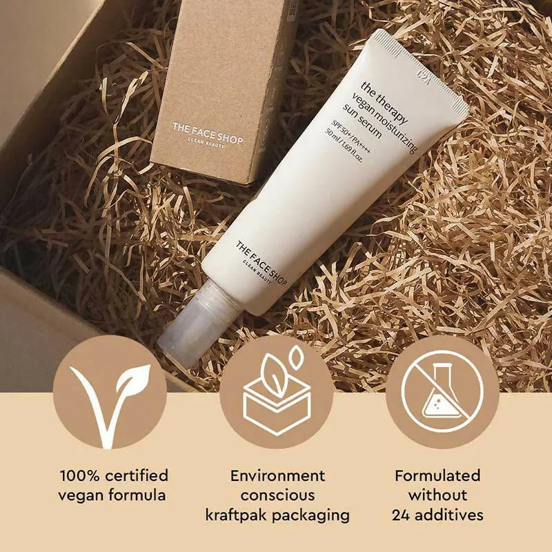 The Face Shop The Therapy Vegan Moisturizing Sun Serum SPF 50+ | Lightweight Korean Sunscreen Serum | Broad Spectrum UV Protection & Hydration-5