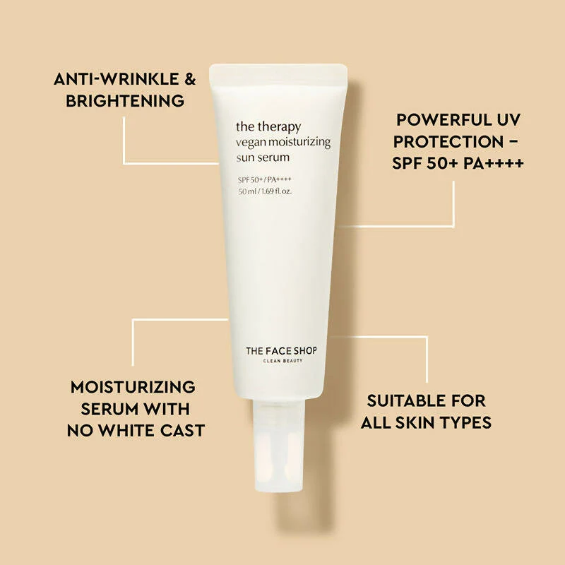 The Face Shop The Therapy Vegan Moisturizing Sun Serum SPF 50+ | Lightweight Korean Sunscreen Serum | Broad Spectrum UV Protection & Hydration-6