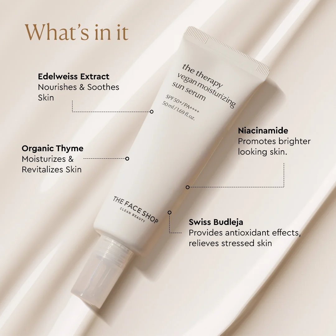 The Face Shop The Therapy Vegan Moisturizing Sun Serum SPF 50+ | Lightweight Korean Sunscreen Serum | Broad Spectrum UV Protection & Hydration-7