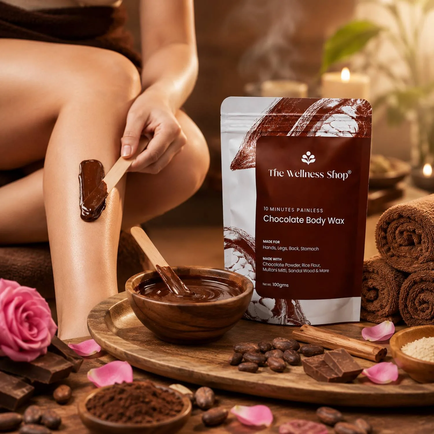The Wellness Shop Chocolate Hair Removal Powder | Painless Waxing Powder | Smooth and Nourished Skin-1