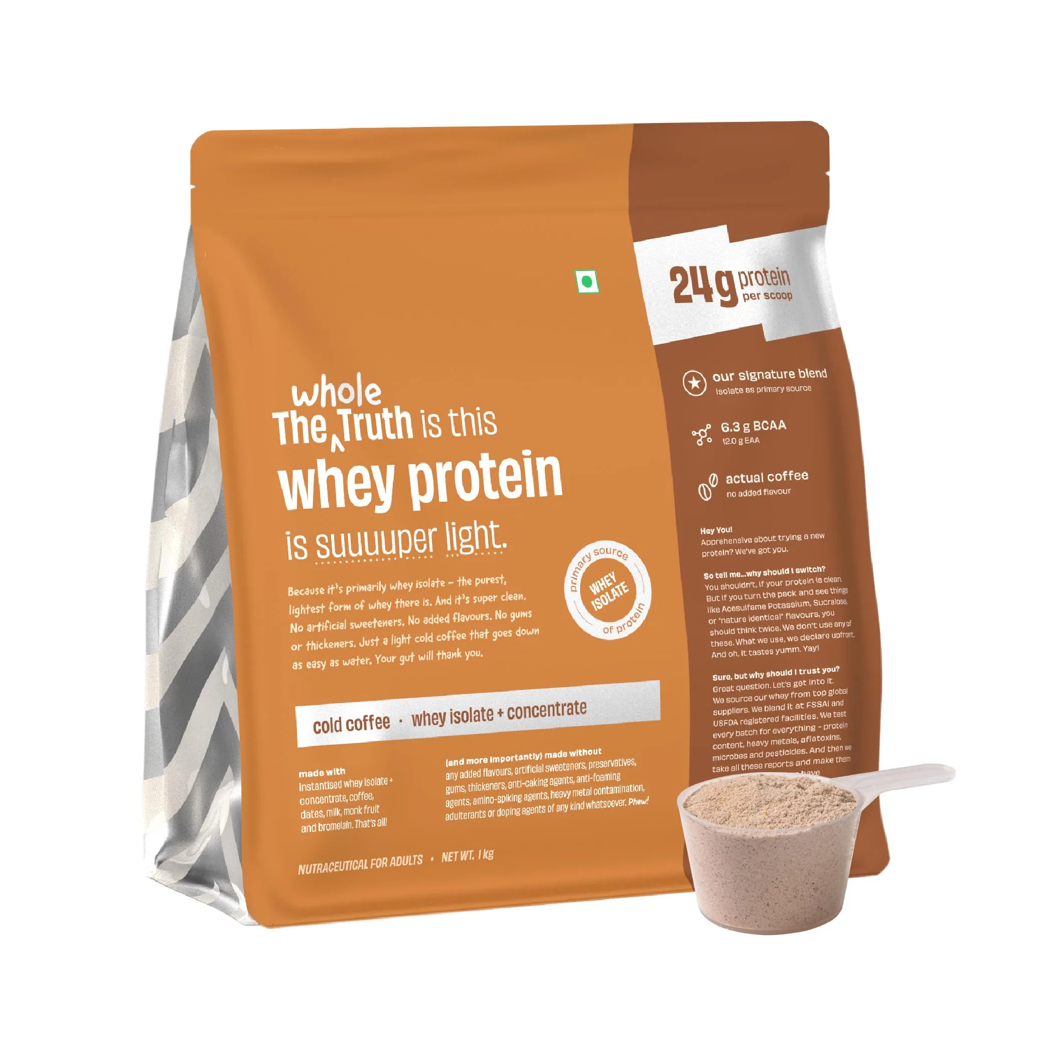 The Whole Truth Whey Protein Isolate+Concentrate Cold Coffee | Clean Digestible Protein | No Artificial Sweeteners The Whole Truth Whey Protein Isolate+Concentrate Cold Coffee | Clean Digestible Protein | No Artificial Sweeteners - 1 kg