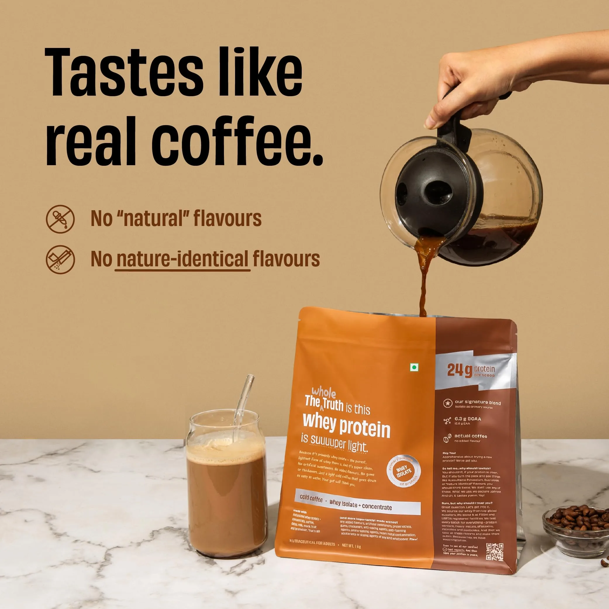 The Whole Truth Whey Protein Isolate+Concentrate Cold Coffee | Clean Digestible Protein | No Artificial Sweeteners-2